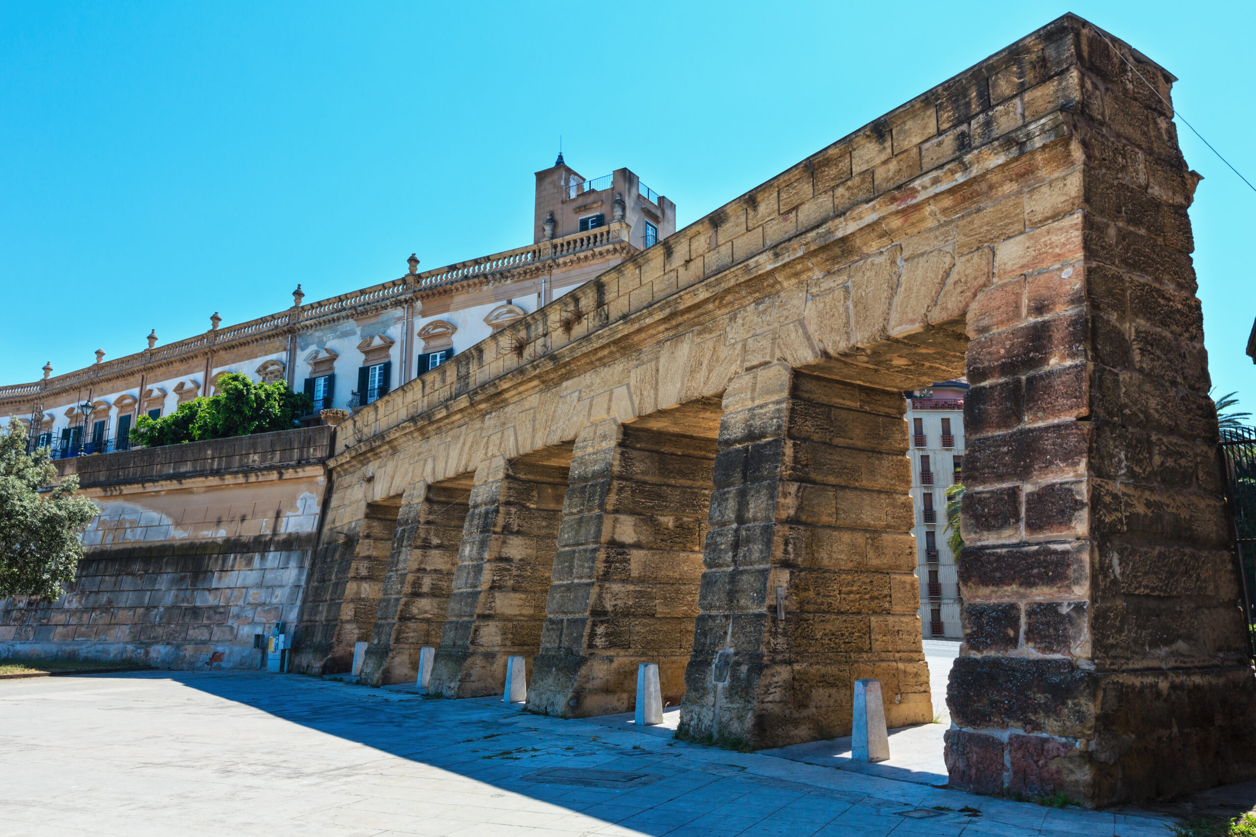 Porta Felice a monumental city gate of Palermo, Sicily, Italy.